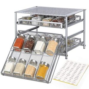 nex 3 tier spice rack organizer, spice organizer drawer for kitchen cabinet or countertop, silver