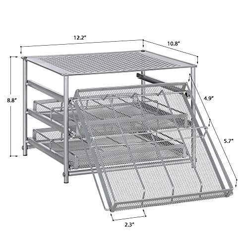 NEX 3 Tier Spice Rack Organizer, Spice Organizer Drawer for Kitchen Cabinet or Countertop, Silver