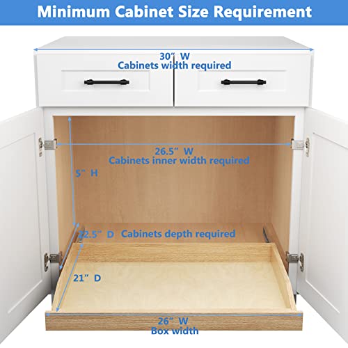 LOVMOR Single Pull Out Cabinet Organizer 26”W x 21”D, Soft Close Slide Out Drawer Storage Shelves for Kitchen, Wood Cabinet Shelf Pull-Out Organizer Storage for Base Cabinet