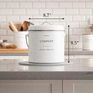 D’Lifeful Farmhouse Compost Bin for Kitchen Indoor – 1.3 Gallon Carbon Steel Countertop Compost Bin – Sealed with Airtight Lid - Compost Pail or Compost Bucket with 6 Charcoal Filters – Stylish, White