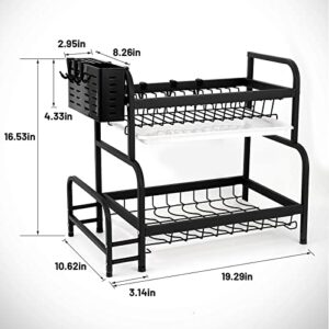 BSEKUJIN Dish Drying Rack,2Tier Dish Racks,Black Dish Drainer with Drainboards,Utensils Holder,Cutting Board Holder for Kitchen Counter