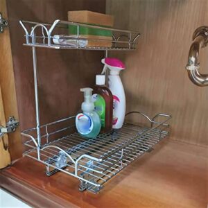 OCG 2 Tier Under Sink Pull Out Organizer (11" W x 18" D x 15.8" H), Under Sink Organizers and Storage for Kitchen Bathroom Cabinet, Chrome Finish