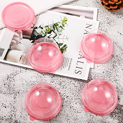 50 Pcs Clear Plastic Mini Cupcake Container, Mini Cupcake Box Muffin Dome Muffin Single Container Box for Wedding Birthday Cheese Pastry Dessert Cake (Pink)