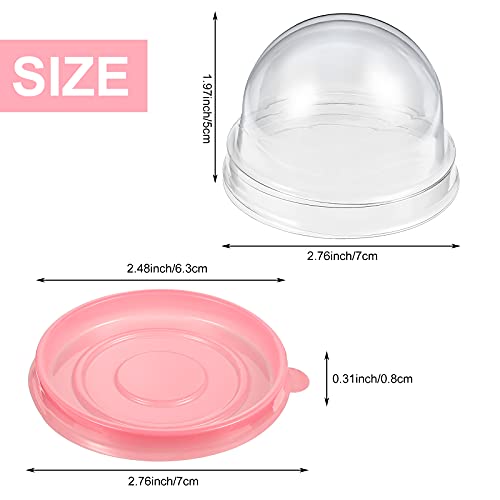 50 Pcs Clear Plastic Mini Cupcake Container, Mini Cupcake Box Muffin Dome Muffin Single Container Box for Wedding Birthday Cheese Pastry Dessert Cake (Pink)