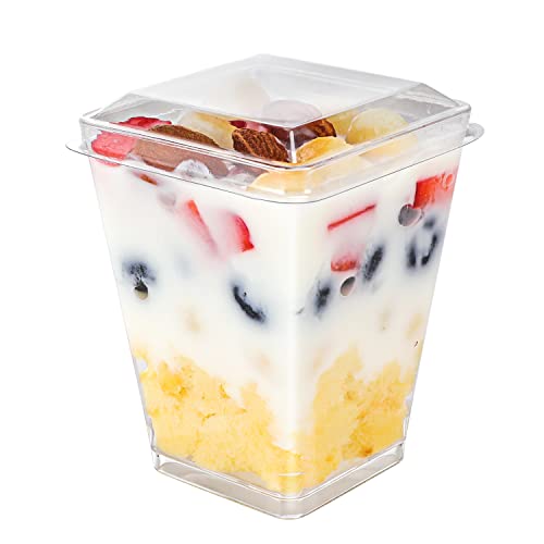 EASERCY 50Pack 5oz Plastic Dessert Cups with Lids Parfait Cups with Lids Appetizer Cups for Party Mini Dessert Cups with Spoons Clear Plastic Cups with Lids Pudding Fruit Ice Cream Cups