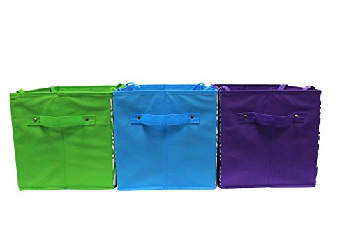 Earthwise Deluxe Collapsible Reusable Shopping Box Grocery Bag Set with Reinforced Bottom Storage Boxes Bins Cubes (Set of 3) (Green/Turq/Purple)…