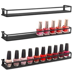 mygift set of 3 wall-mounted black metal nail polish and essential oils display shelves, kitchen spice jars rack