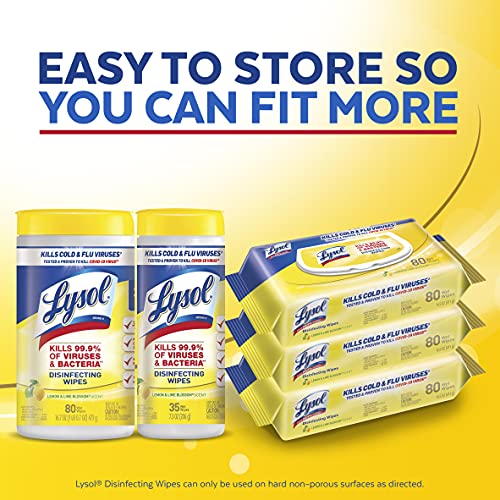 Lysol Disinfectant Handi-Pack Wipes, Multi-Surface Antibacterial Cleaning Wipes, for Disinfecting and Cleaning, Lemon and Lime Blossom, 480 Count (Pack of 6)