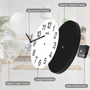 Yoobure 10 Inch Silent Quartz Decorative Wall Clock Non-Ticking Classic Digital Clock Battery Operated Round Easy to Read Home/Office/School Clock