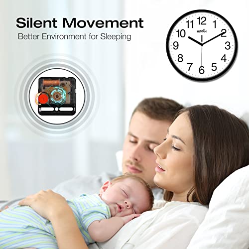 Yoobure 10 Inch Silent Quartz Decorative Wall Clock Non-Ticking Classic Digital Clock Battery Operated Round Easy to Read Home/Office/School Clock