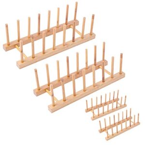 wevapers 4pack bamboo wooden dish rack, plate rack stand pot lid holder, kitchen cabinet organizer for cup, cutting board, bowl, drying rack and more
