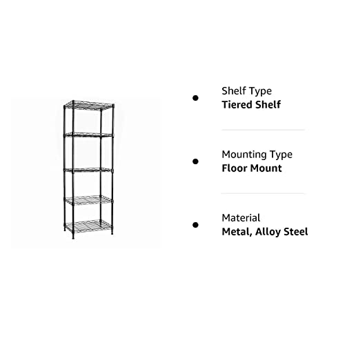 REGILLER 5-Wire Shelving Metal Storage Rack Adjustable Shelves, Standing Storage Shelf Units for Laundry Bathroom Kitchen Pantry Closet(Black, 16.6L x 11.8W x 53.5H)