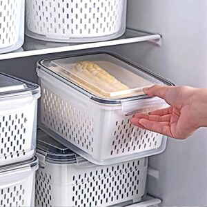 Fruit Storage Containers For Fridge Organizer Vegetable Fresh Food Keeper Produce Saver Refrigerator Reusable 4 Pack Box Multi-Size Large Capacity with Lid & Colander for Home Kicthen Travel Set