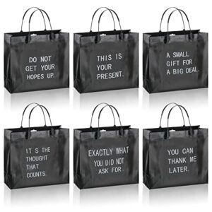 12 pcs funny black gift bags set with handles glossy reusable gift bags tote bags non woven grocery shopping cloth bag for christmas birthday wedding party anniversary, medium size 9.8 x 9 x 3.9 inch