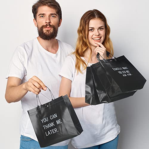 12 Pcs Funny Black Gift Bags Set with Handles Glossy Reusable Gift Bags Tote Bags Non Woven Grocery Shopping Cloth Bag for Christmas Birthday Wedding Party Anniversary, Medium Size 9.8 x 9 x 3.9 Inch