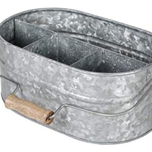 Galvanized Metal Caddy with 4 Compartments, Kitchen Utensil Holder, Metal Caddy, Picnic Caddy, Rustic Farmhouse Galvanized, Multipurpose Storage Bin, Metal Garden Planters- Hammered - Antique Grey