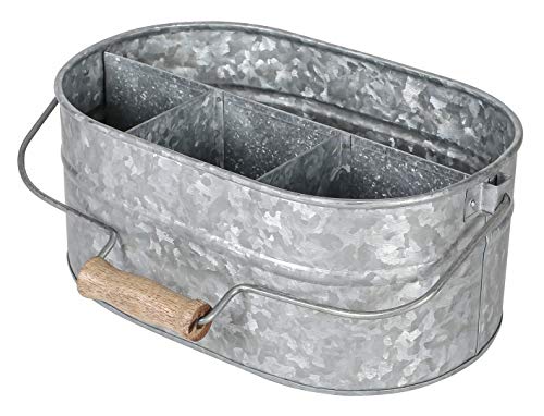 Galvanized Metal Caddy with 4 Compartments, Kitchen Utensil Holder, Metal Caddy, Picnic Caddy, Rustic Farmhouse Galvanized, Multipurpose Storage Bin, Metal Garden Planters- Hammered - Antique Grey