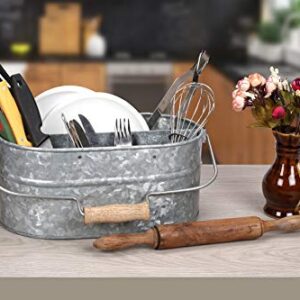 Galvanized Metal Caddy with 4 Compartments, Kitchen Utensil Holder, Metal Caddy, Picnic Caddy, Rustic Farmhouse Galvanized, Multipurpose Storage Bin, Metal Garden Planters- Hammered - Antique Grey