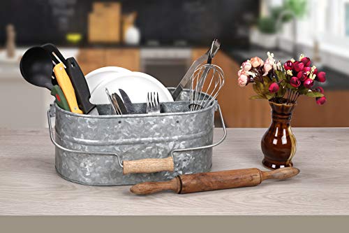 Galvanized Metal Caddy with 4 Compartments, Kitchen Utensil Holder, Metal Caddy, Picnic Caddy, Rustic Farmhouse Galvanized, Multipurpose Storage Bin, Metal Garden Planters- Hammered - Antique Grey