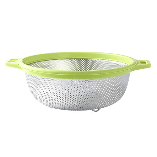 Stainless Steel Colander With Handle and Legs, Large Metal Green Strainer for Pasta, Spaghetti, Berry, Veggies, Fruits, Noodles, Salads, 5-quart 10.5” Kitchen Food Mesh Colander, Dishwasher Safe