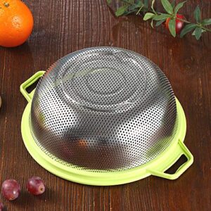 Stainless Steel Colander With Handle and Legs, Large Metal Green Strainer for Pasta, Spaghetti, Berry, Veggies, Fruits, Noodles, Salads, 5-quart 10.5” Kitchen Food Mesh Colander, Dishwasher Safe