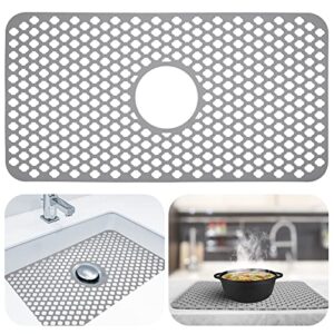 silicone kitchen sink mat, 25” x 13” sink protectors for kitchen mat grid, drying mat for kitchen counter as for cooling rack, dishware drainer (grey)