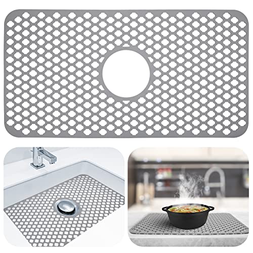 Silicone Kitchen Sink Mat, 25” x 13” Sink Protectors for Kitchen Mat Grid, Drying Mat for Kitchen Counter as for Cooling Rack, Dishware Drainer (Grey)