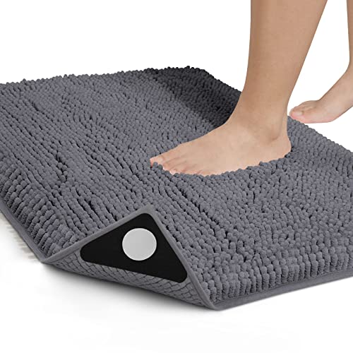 AIDEA Bathroom Rugs-30 x20'', Chenille Bath Mat for Bathroom Highly Absorbent Shower Mat, Non Slip Bath Rugs, Soft and Cozy, Machine Washable & Dry Bathmat, Microfiber Bath Room Floor Mats-Grey