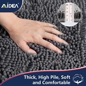 AIDEA Bathroom Rugs-30 x20'', Chenille Bath Mat for Bathroom Highly Absorbent Shower Mat, Non Slip Bath Rugs, Soft and Cozy, Machine Washable & Dry Bathmat, Microfiber Bath Room Floor Mats-Grey