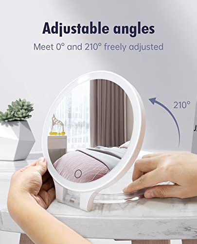 FASCINATE Magnifying Mirror 10X 1X Double Sided Magnification Makeup Vanity Mirror Rechargeable Lighted Mirror with 3 Color Setting Adjustable Rotation LED Vanity Desk Mirror White(Not Include Bag)