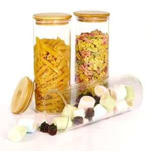 glass food storage containers 3pcs (34oz*3), airtight food jars with bamboo wooden lids, canister set for kitchen counter, pantry organization jar for sugar flour cereal candy cookie coffee beans (34oz*3)