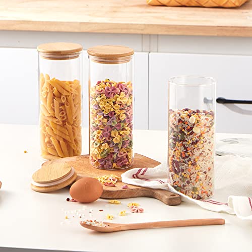 Glass Food Storage Containers 3Pcs (34oz*3), Airtight Food Jars with Bamboo Wooden Lids, Canister Set for Kitchen Counter, Pantry Organization Jar for Sugar Flour Cereal Candy Cookie Coffee Beans (34oz*3)