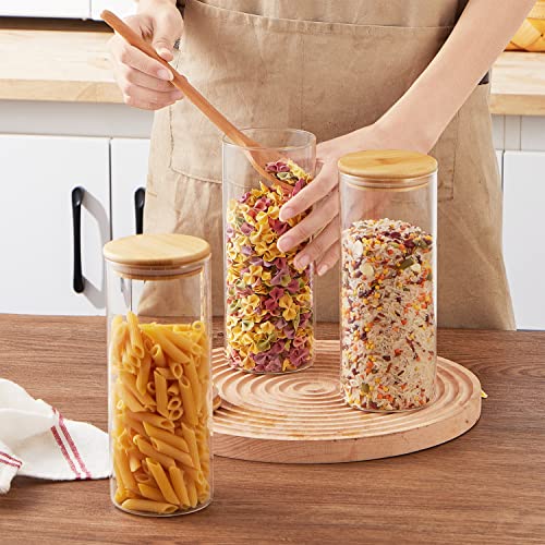 Glass Food Storage Containers 3Pcs (34oz*3), Airtight Food Jars with Bamboo Wooden Lids, Canister Set for Kitchen Counter, Pantry Organization Jar for Sugar Flour Cereal Candy Cookie Coffee Beans (34oz*3)