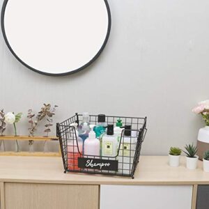 3 Tier Foldable Wire Basket XXXL Size, Stackable Fruit Vegetable Storage Basket with Name Plate Standing Metal Mesh Bin Organizer for Kitchen Counter Pantry Cabinet 14.1''L x 12.5''W x 23.6''H