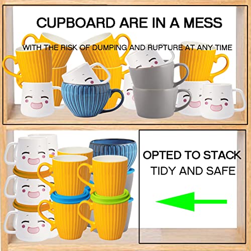 cup stacking rack for cupboard stackable Mug holder convenient for Cups organizers and storage Make kitchen cabinet shelf pantry save space Mugs stand adjustable for different sizes of cups 3pcs green