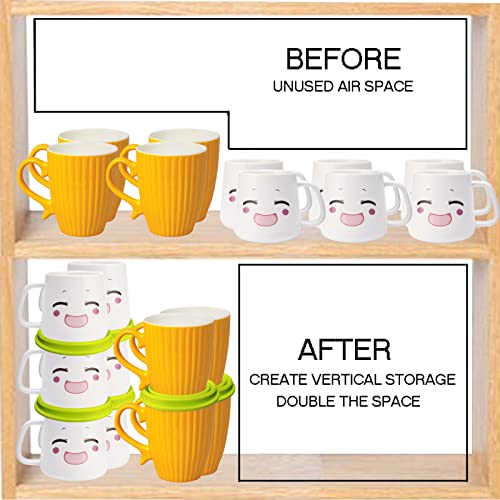 cup stacking rack for cupboard stackable Mug holder convenient for Cups organizers and storage Make kitchen cabinet shelf pantry save space Mugs stand adjustable for different sizes of cups 3pcs green