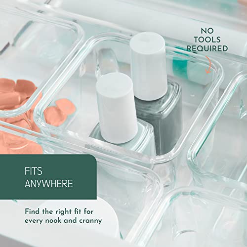 Ruboxa Clear Drawer Organizer - 25 PCS Clear Plastic Drawer Organizers for Home Organization and Storage, Including 4 Sizes Small Organizer Bins, Non-Slip Pads, for Bathroom, Kitchen, Vanity & Office