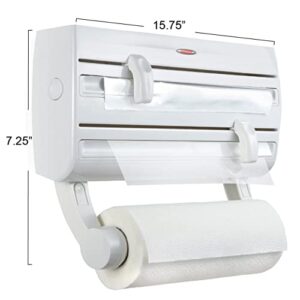 Leifheit 25771 4-in-1 Wall-Mount Paper Towel Holder | Plastic Wrap and Foil Dispenser with Spice Rack | White