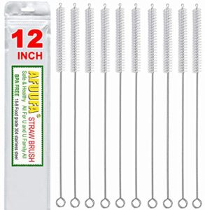 extra long straw cleaner brush extend 12 inch, extra wide 12mm diam pipe cleaners, cleaning brush for hummingbird feeders, nylon bristles and stainless steel handle straw brush set 10 pack