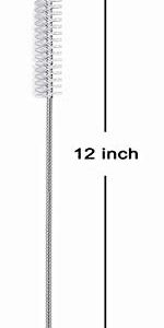 Extra Long Straw Cleaner Brush Extend 12 inch, Extra Wide 12mm diam Pipe Cleaners, Cleaning Brush for Hummingbird Feeders, Nylon Bristles and Stainless Steel Handle Straw Brush Set 10 Pack