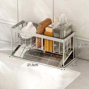 Athena’s Home & Decor - Stainless Steel Sink Caddy Kitchen Sink Organizer - Adjustable Partition Kitchen Sponge Holder for Sink - Quick Draining Tray Dish Sponge Holder