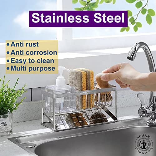 Athena’s Home & Decor - Stainless Steel Sink Caddy Kitchen Sink Organizer - Adjustable Partition Kitchen Sponge Holder for Sink - Quick Draining Tray Dish Sponge Holder