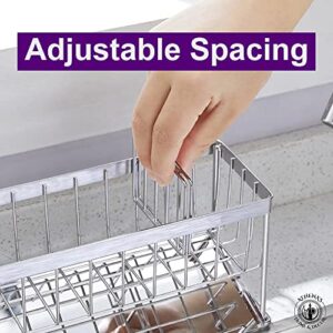 Athena’s Home & Decor - Stainless Steel Sink Caddy Kitchen Sink Organizer - Adjustable Partition Kitchen Sponge Holder for Sink - Quick Draining Tray Dish Sponge Holder