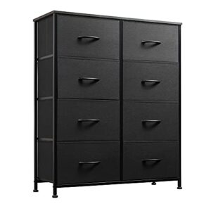 wlive fabric dresser for bedroom, tall dresser with 8 drawers, storage tower with fabric bins, double dresser, chest of drawers for closet, living room, hallway, children’s room, charcoal black
