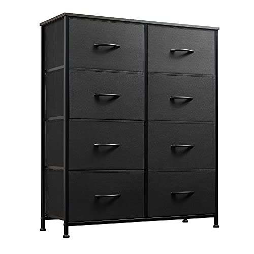 WLIVE Fabric Dresser for Bedroom, Tall Dresser with 8 Drawers, Storage Tower with Fabric Bins, Double Dresser, Chest of Drawers for Closet, Living Room, Hallway, Children's Room, Charcoal Black