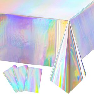 iridescence plastic tablecloths laser table covers holographic foil for girl party wedding disco dance birthday holiday mermaid party decorations 54 x 108 inch (laser color, 3 pack)