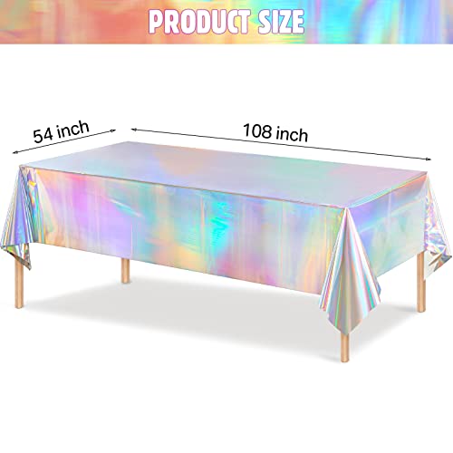 Iridescence Plastic Tablecloths Laser Table Covers Holographic Foil for Girl Party Wedding Disco Dance Birthday Holiday Mermaid Party Decorations 54 x 108 Inch (Laser Color, 3 Pack)