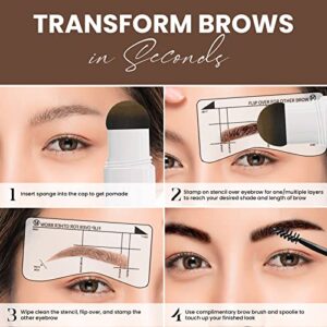 Eyebrow Stamp Stencil Kit (Dark Brown), Eyebrow Stamp Pomade with 24 Reusable Thin & Thick Brow Stencils, Eyebrow Stencils Shaping Kit Definer