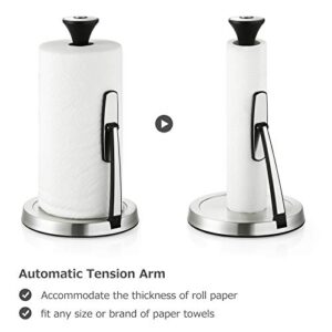 Paper Towel Holder, Lycklig Tension Arm Kitchen Roll Dispenser Stainless Steel Paper Towel Holder Stand with Weighted Base, Ideal for Kitchen & Dining Room