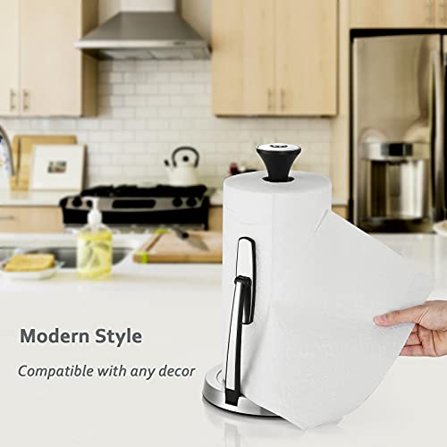 Paper Towel Holder, Lycklig Tension Arm Kitchen Roll Dispenser Stainless Steel Paper Towel Holder Stand with Weighted Base, Ideal for Kitchen & Dining Room